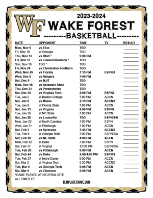 Wake Forest Demon Deacons Basketball 2023-24 Printable Schedule