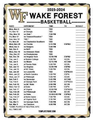 Wake Forest Demon Deacons Basketball 2023-24 Printable Schedule - Mountain Times