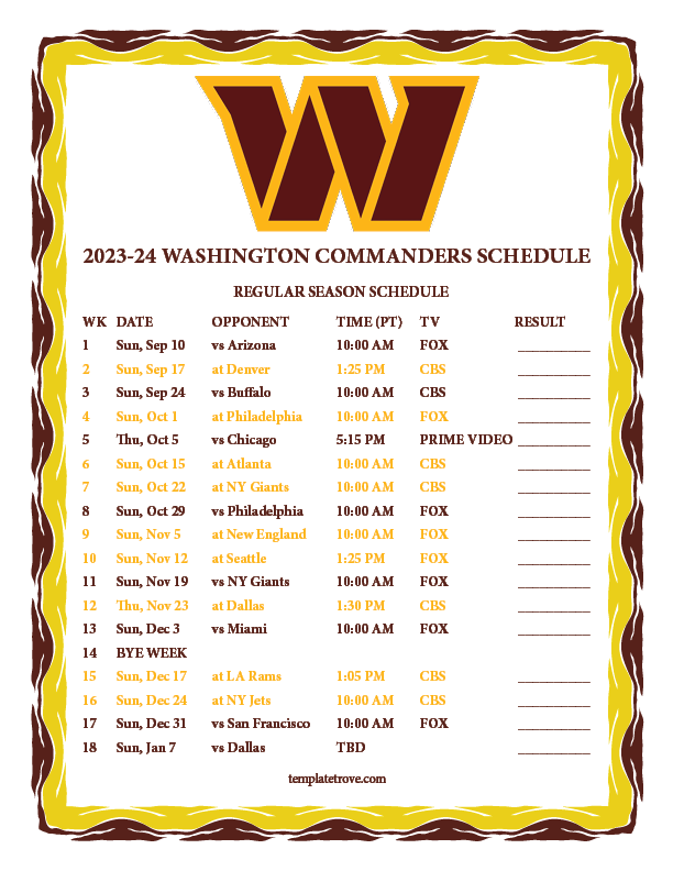 Washington Commanders release 2023 schedule
