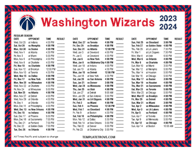 Washington Wizards 2023-24 Printable Schedule - Pacific Times