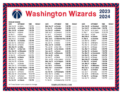 Washington Wizards 2023-24 Printable Schedule