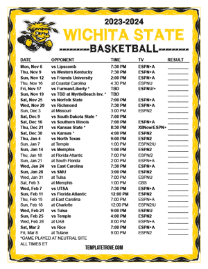 Wichita State Shockers Basketball 2023-24 Printable Schedule