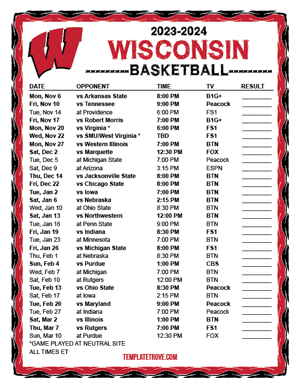 2023-24 Printable Wisconsin Badgers Basketball Schedule