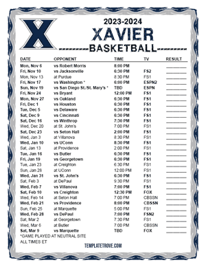 Xavier Musketeers Basketball 2023-24 Printable Schedule