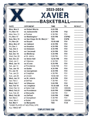 Xavier Musketeers Basketball 2023-24 Printable Schedule - Mountain Times