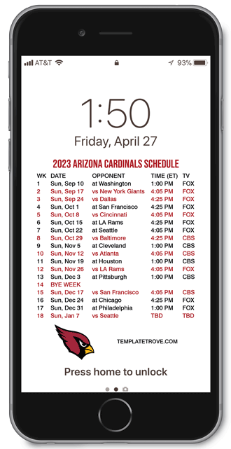 2023 Arizona Cardinals Lock Screen Schedule
