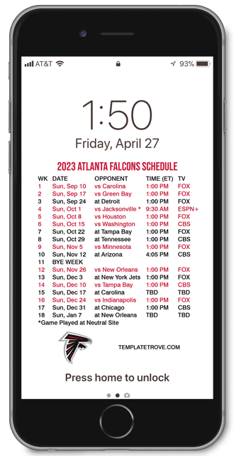 2023 Atlanta Falcons Lock Screen Schedule