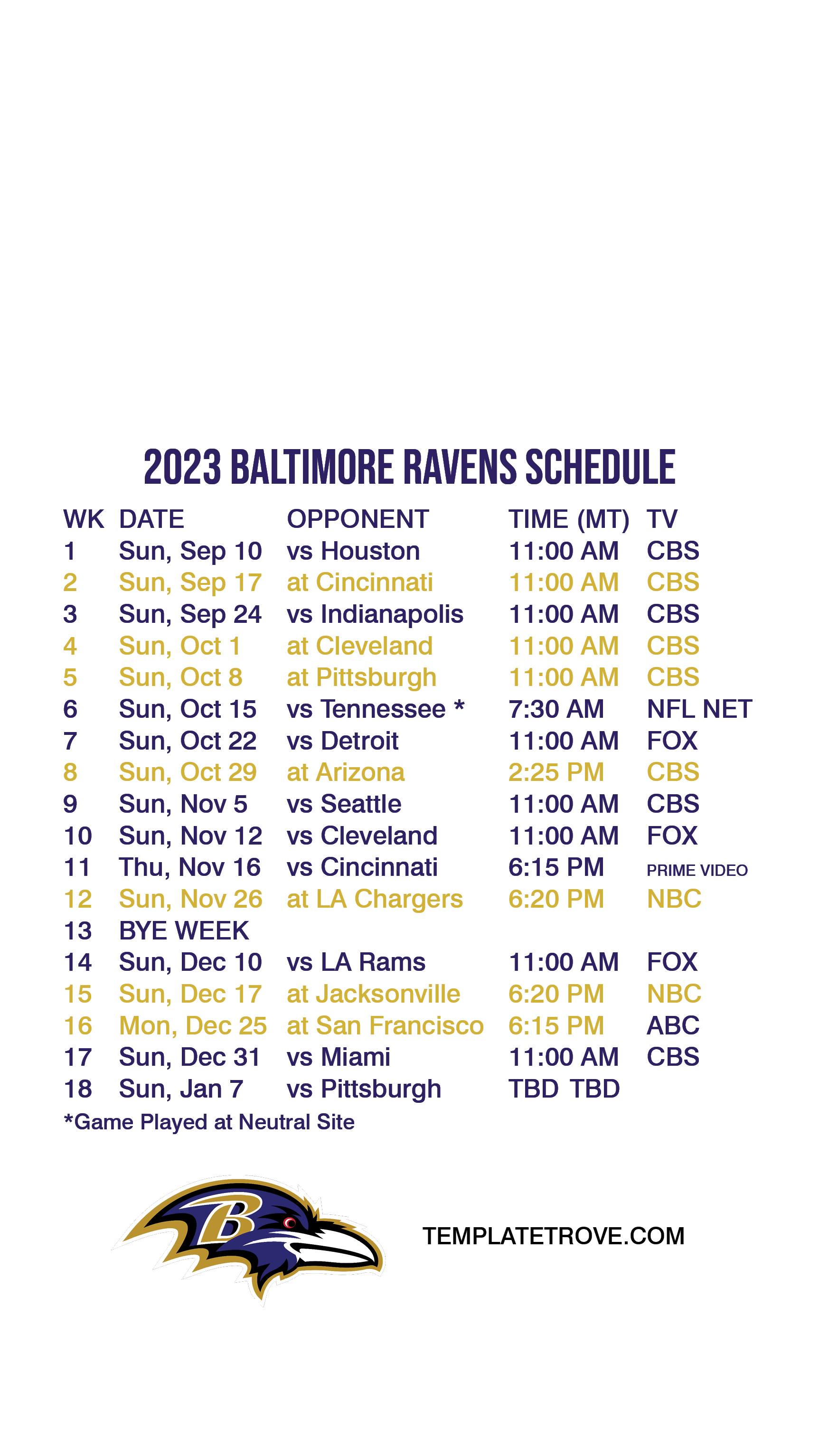 20232024 Baltimore Ravens Lock Screen Schedule for iPhone 678 Plus