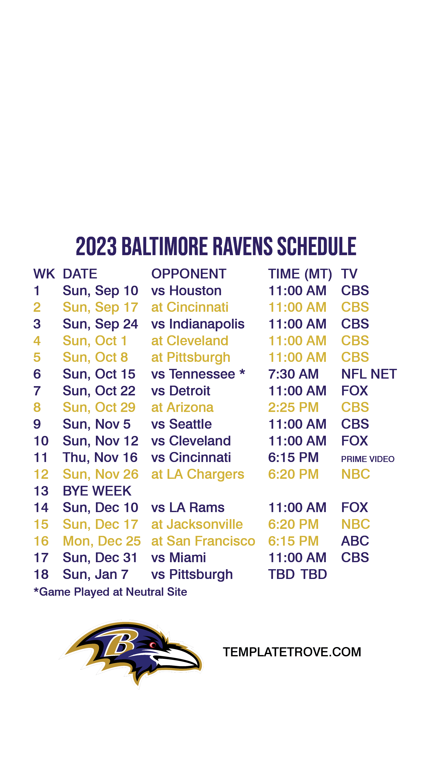 Baltimore Ravens Schedule 2024 Printable Pdf Fanya Antonella