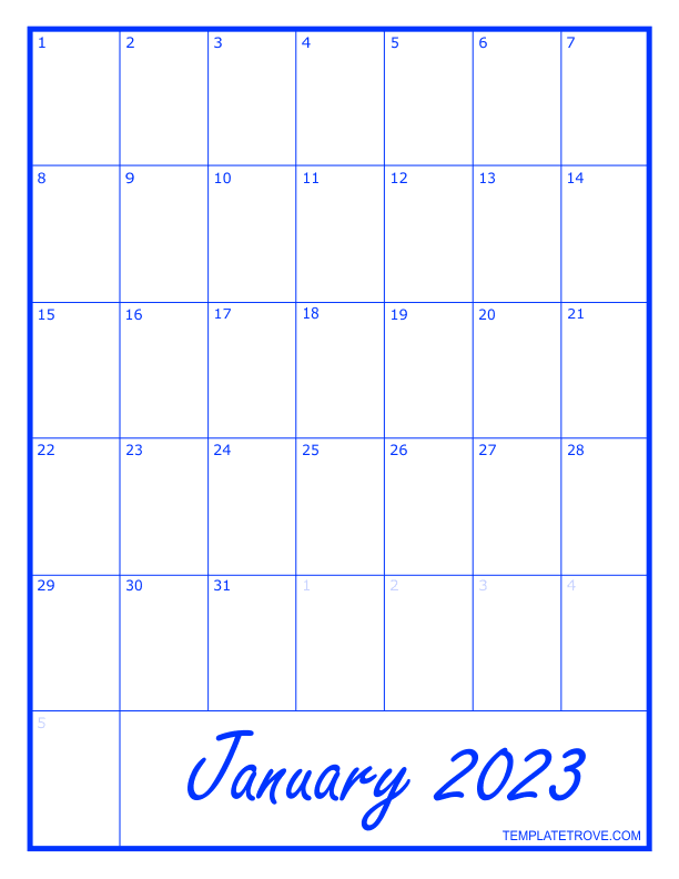 Free Printable Blank 2023 Calendar