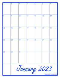 2023 Blank Monthly Calendar - Blue