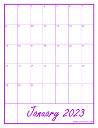 2023 Blank Monthly Calendar - Purple