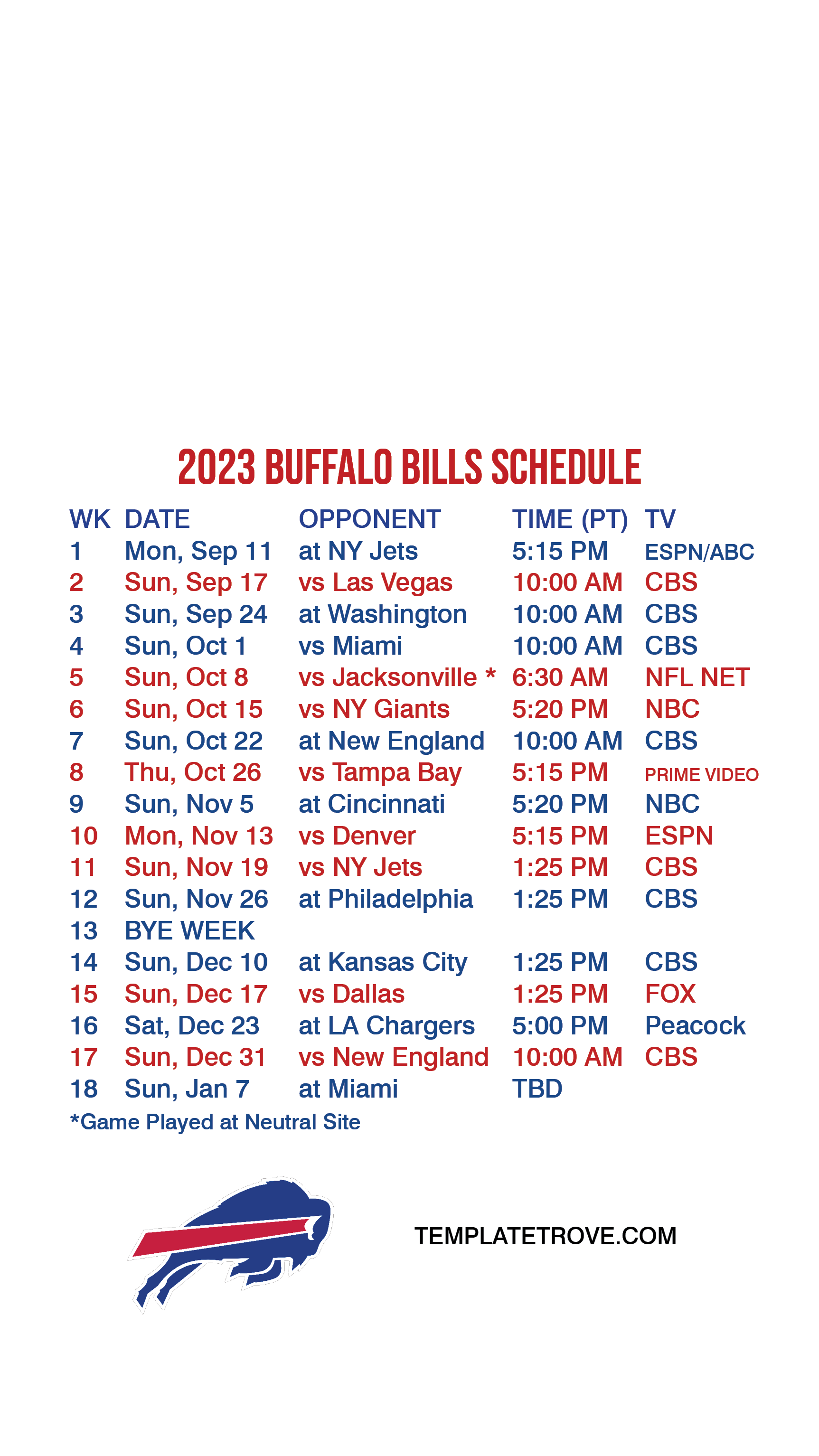 buffalo bills schedule 2023