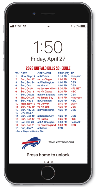 2023 Buffalo Bills Lock Screen Schedule