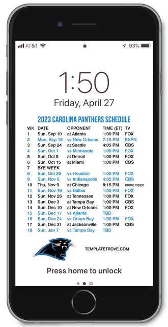 2023 Carolina Panthers Lock Screen Schedule