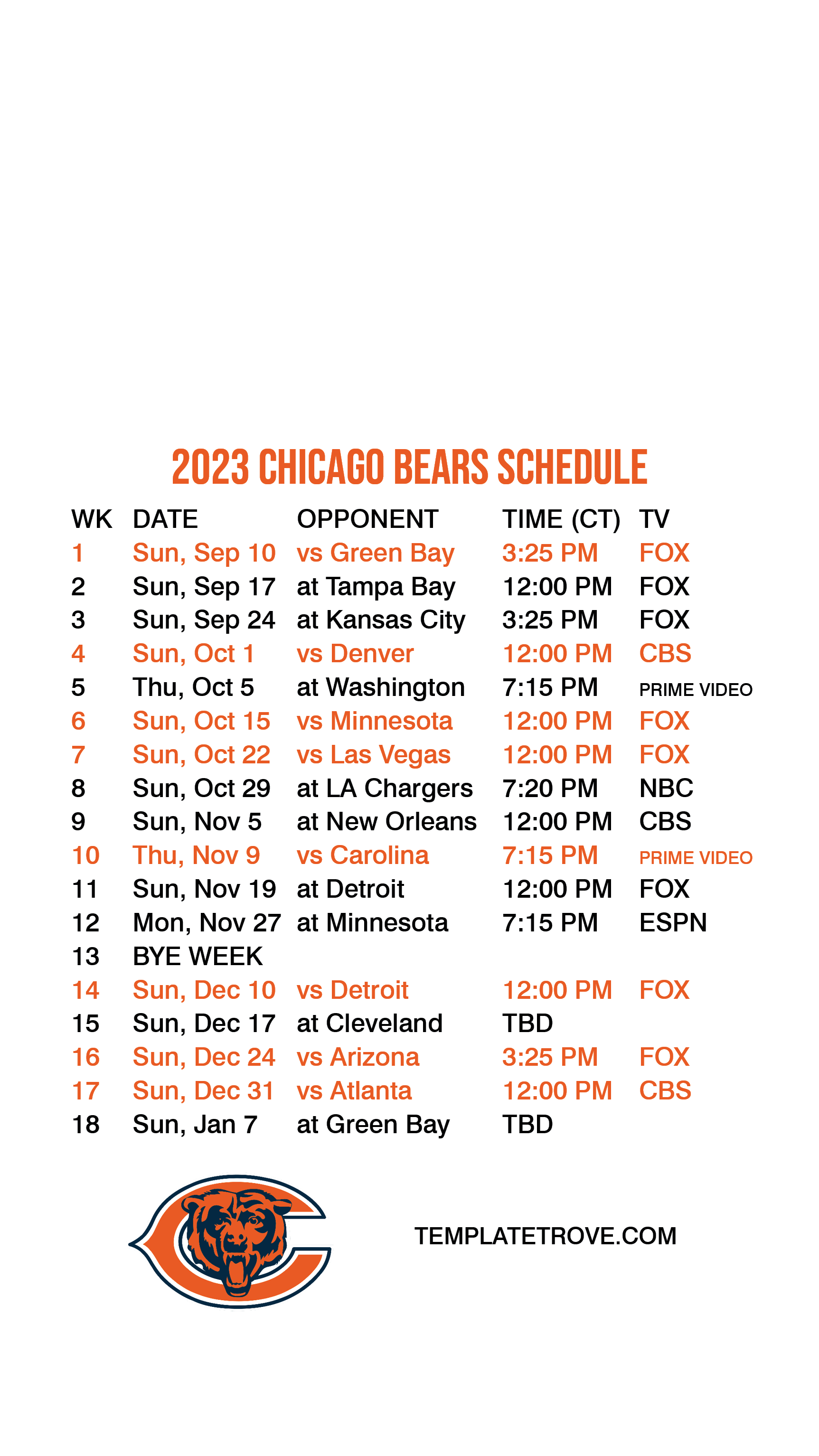 2023 Bears schedule: Downloadable wallpaper