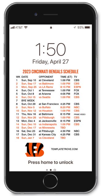 2023 Cincinnati Bengals Lock Screen Schedule