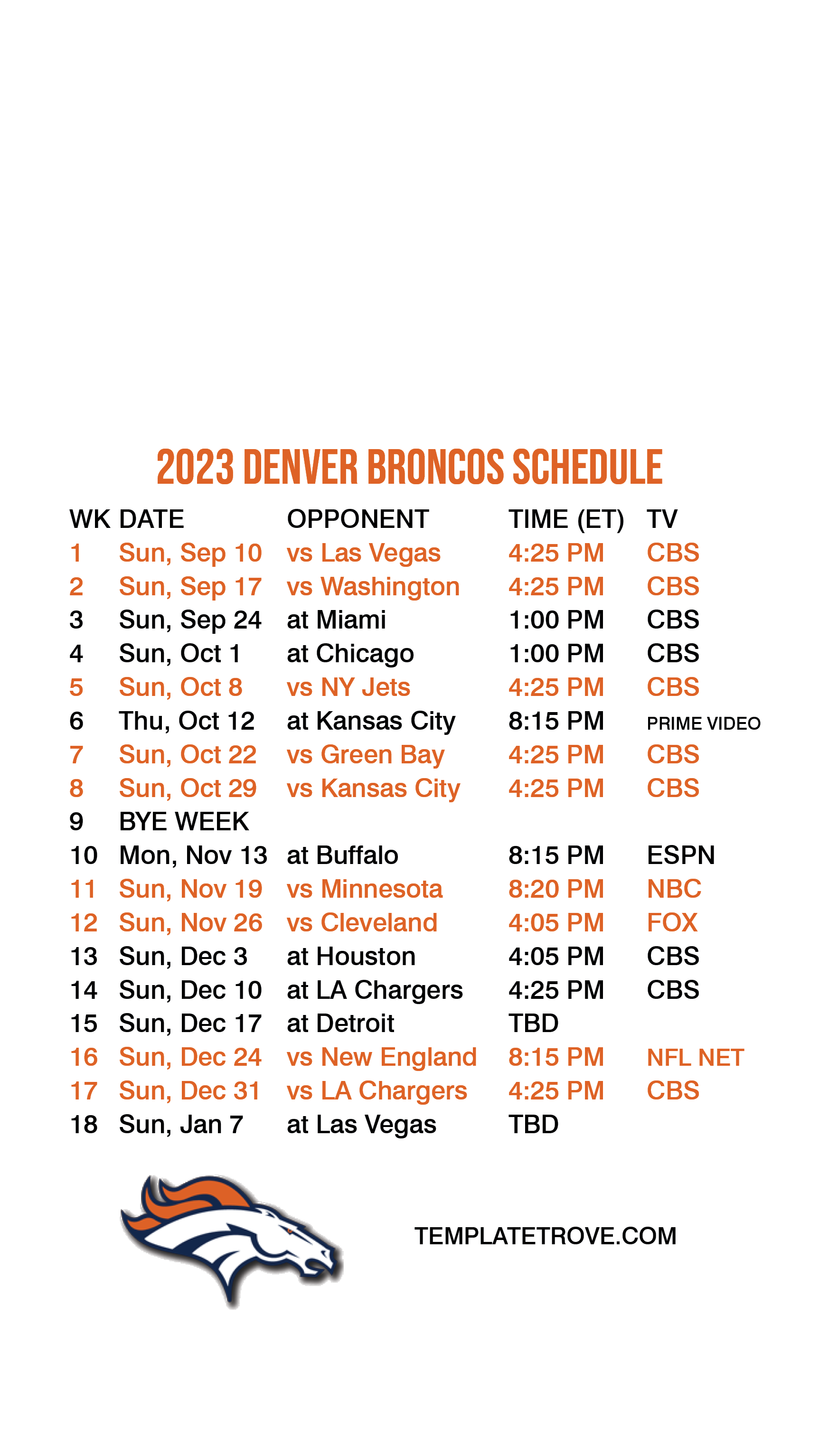 Broncos Schedule 2023 Printable