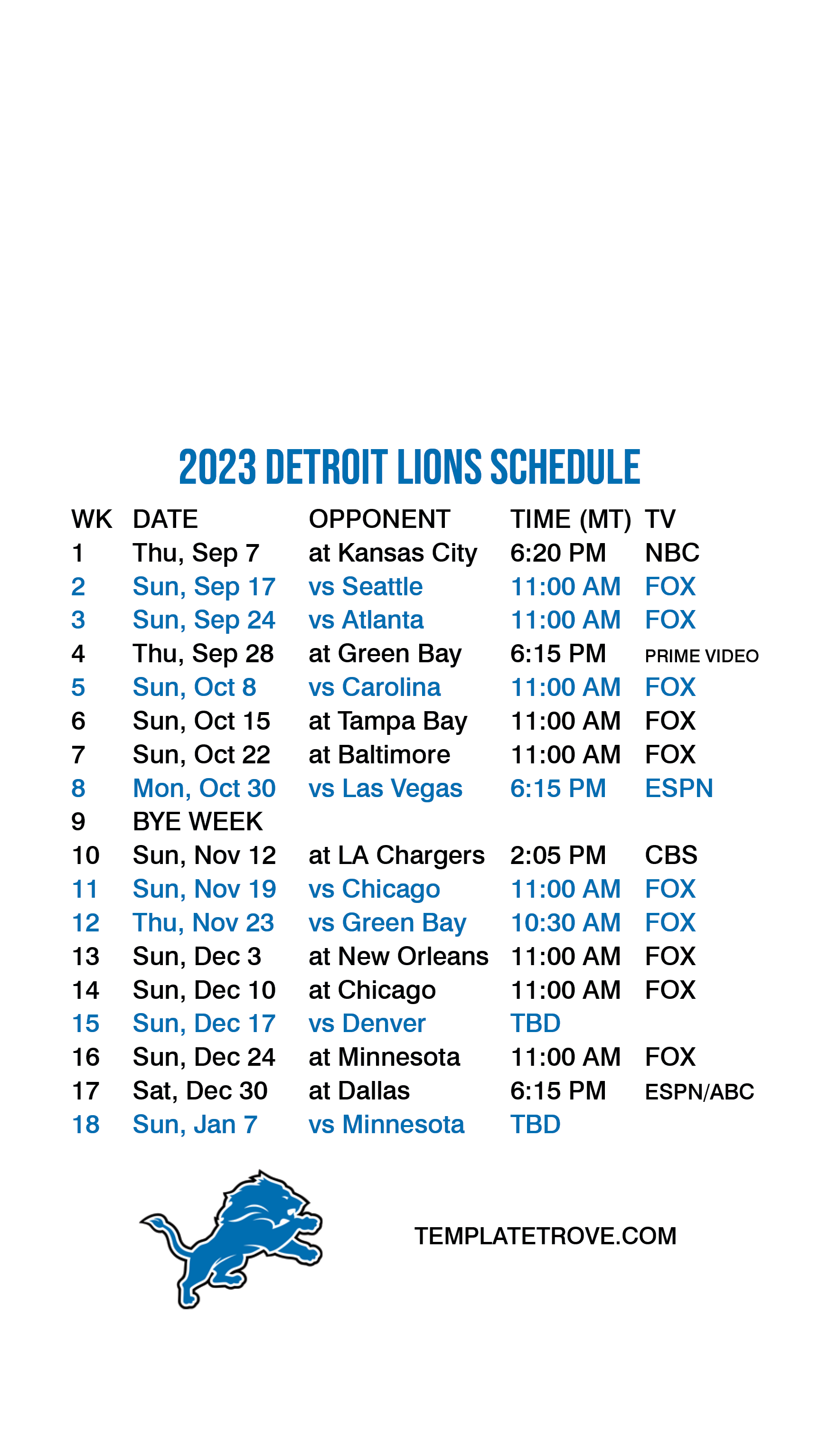 detroit lions 2023 2024 schedule