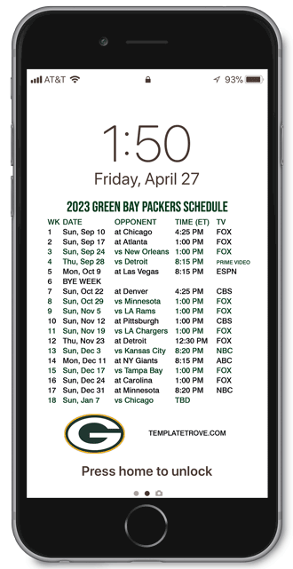 2023 Green Bay Packers Lock Screen Schedule