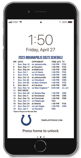 2023 Indianapolis Colts Lock Screen Schedule