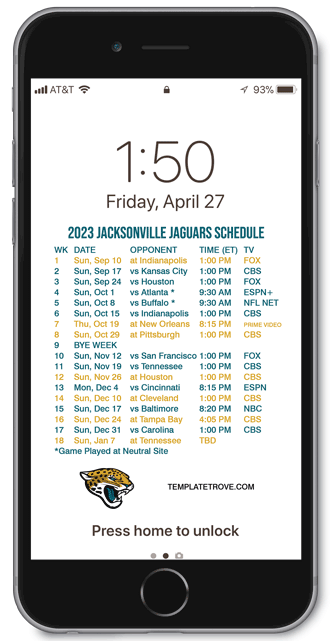 2023 Jacksonville Jaguars Lock Screen Schedule