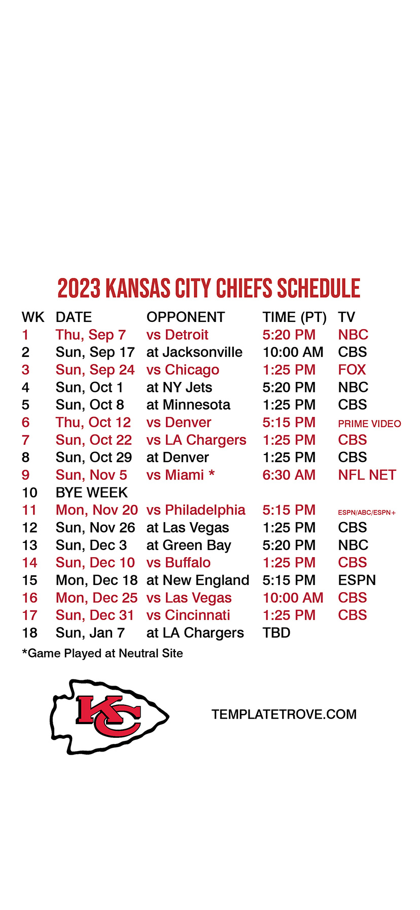 Kansas City Chiefs Schedule 2024 Printable Sheri Dorolice