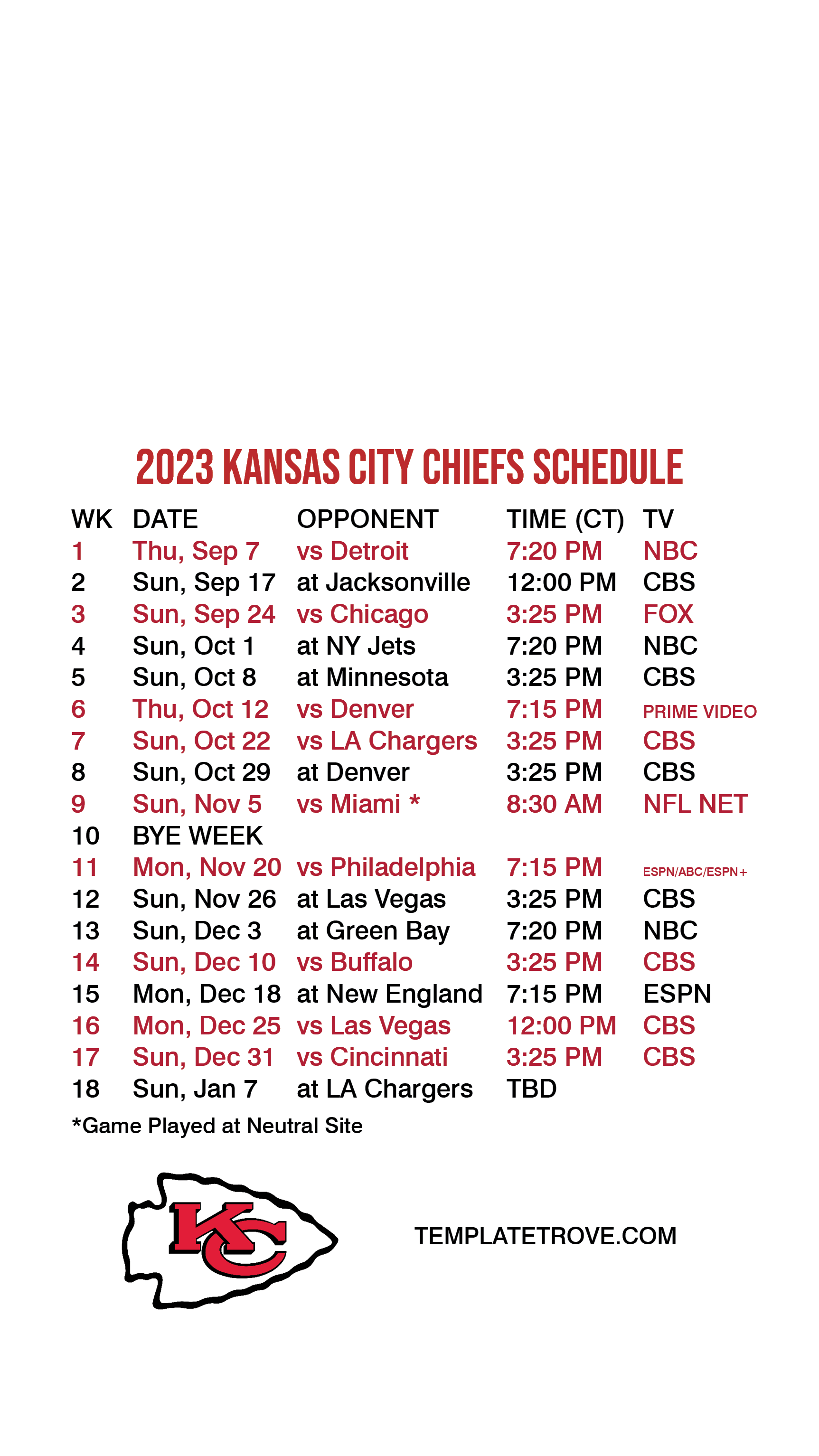 kc chiefs schedule