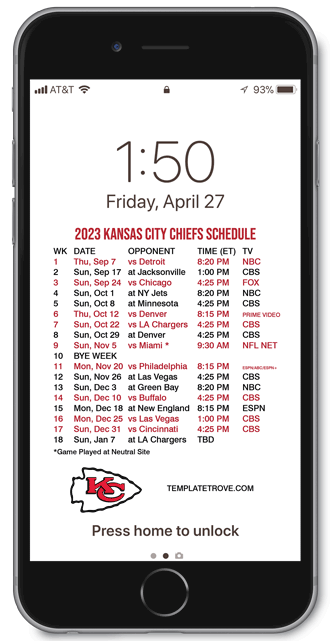 2023 Kansas City Chiefs Lock Screen Schedule
