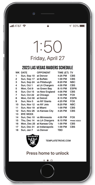 2023 Las Vegas Raiders Lock Screen Schedule