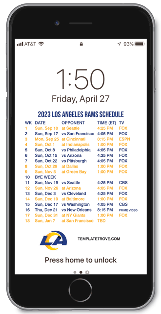 2023 Los Angeles Rams Lock Screen Schedule