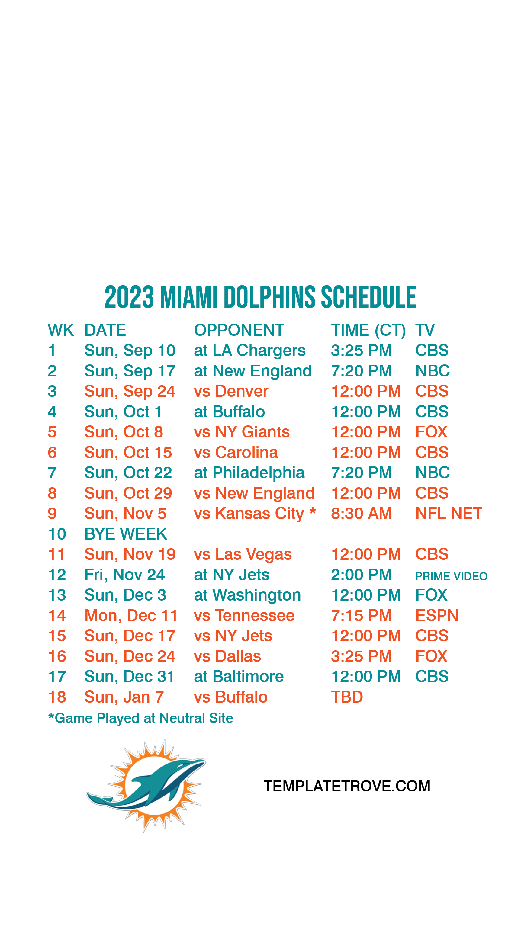 Miami Dolphins 2023 Schedule 