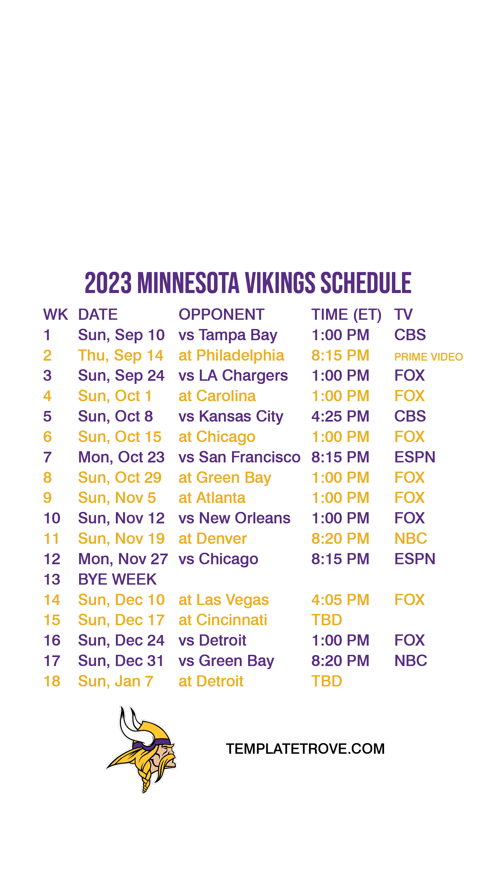 20232024 Minnesota Vikings Lock Screen Schedule for iPhone 678 Plus