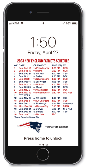 2023 New England Patriots Lock Screen Schedule