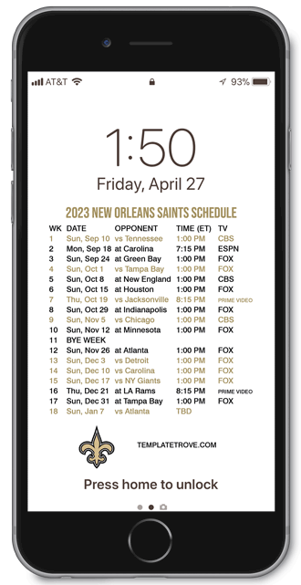2023 New Orleans Saints Lock Screen Schedule