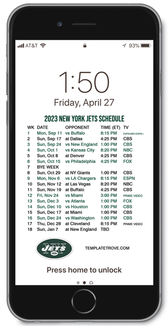 2023 New York Jets Lock Screen Schedule