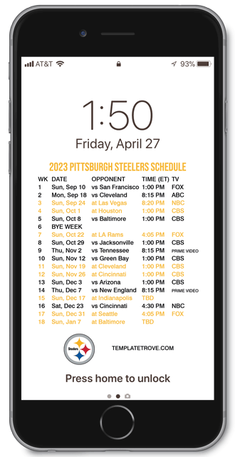 2023 Pittsburgh Steelers Lock Screen Schedule