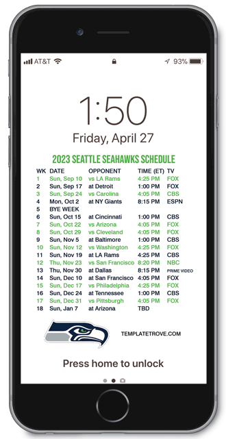 2023 Seattle Seahawks Lock Screen Schedule