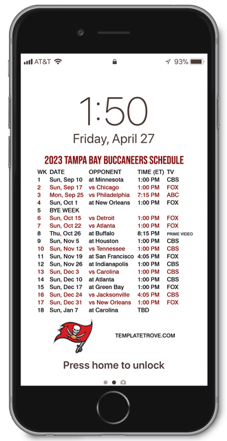 2023 Tampa Bay Buccaneers Lock Screen Schedule