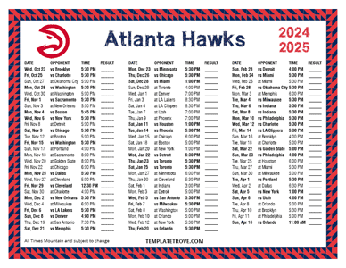 Atlanta Hawks 2024-25 Printable Schedule - Mountain Times