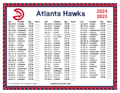 Atlanta Hawks 2024-25 Printable Schedule