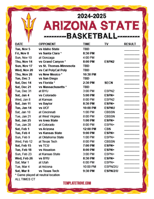 Arizona State Sun Devils Basketball 2024-25 Printable Schedule - Central Times