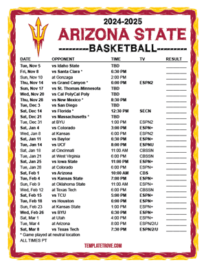 Arizona State Sun Devils Basketball 2024-25 Printable Schedule - Pacific Times