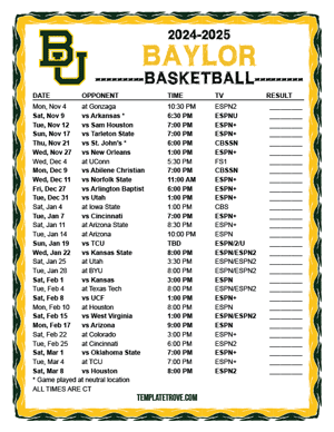 Baylor Bears Basketball 2024-25 Printable Schedule - Central Times