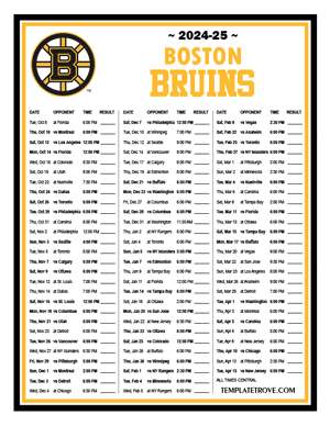 Boston Bruins 2024-25 Printable Schedule - Central Times