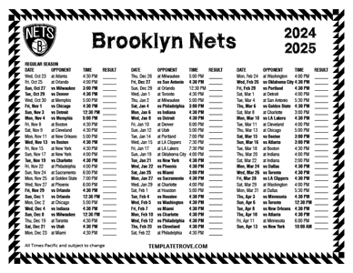 Brooklyn Nets 2024-25 Printable Schedule - Pacific Times