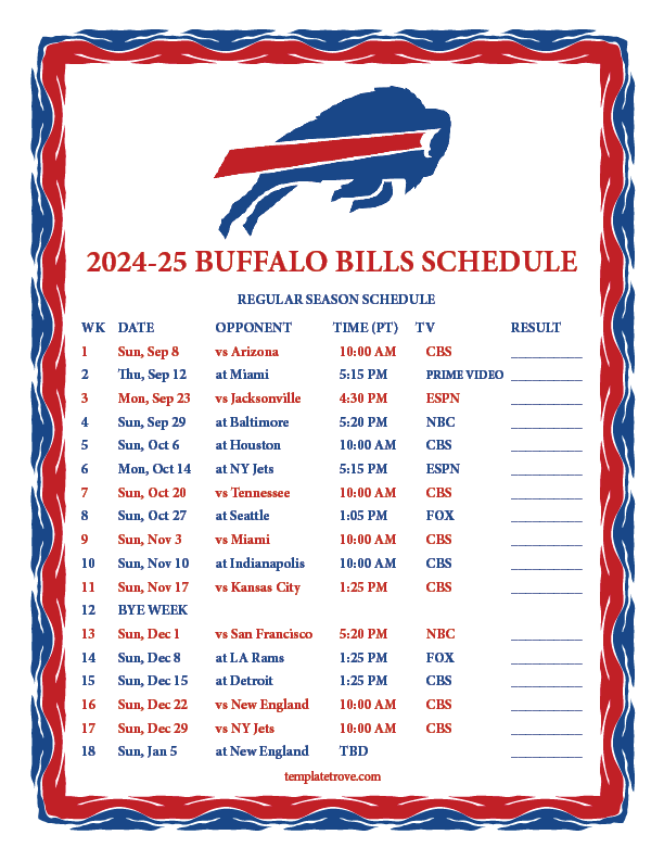 Printable 2024 2025 Buffalo Bills Schedule