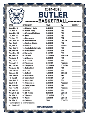 2024-25 Printable Butler Bulldogs Basketball Schedule