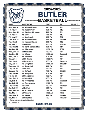 Butler Bulldogs Basketball 2024-25 Printable Schedule - Mountain Times