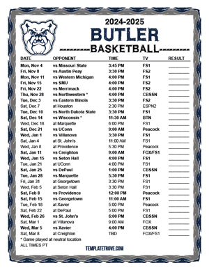 Butler Bulldogs Basketball 2024-25 Printable Schedule - Pacific Times